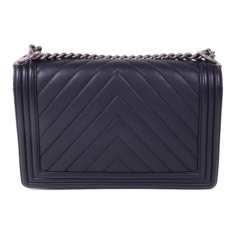 CHANEL 羊皮皮革Boy 28銀扣鏈帶肩背袋-1