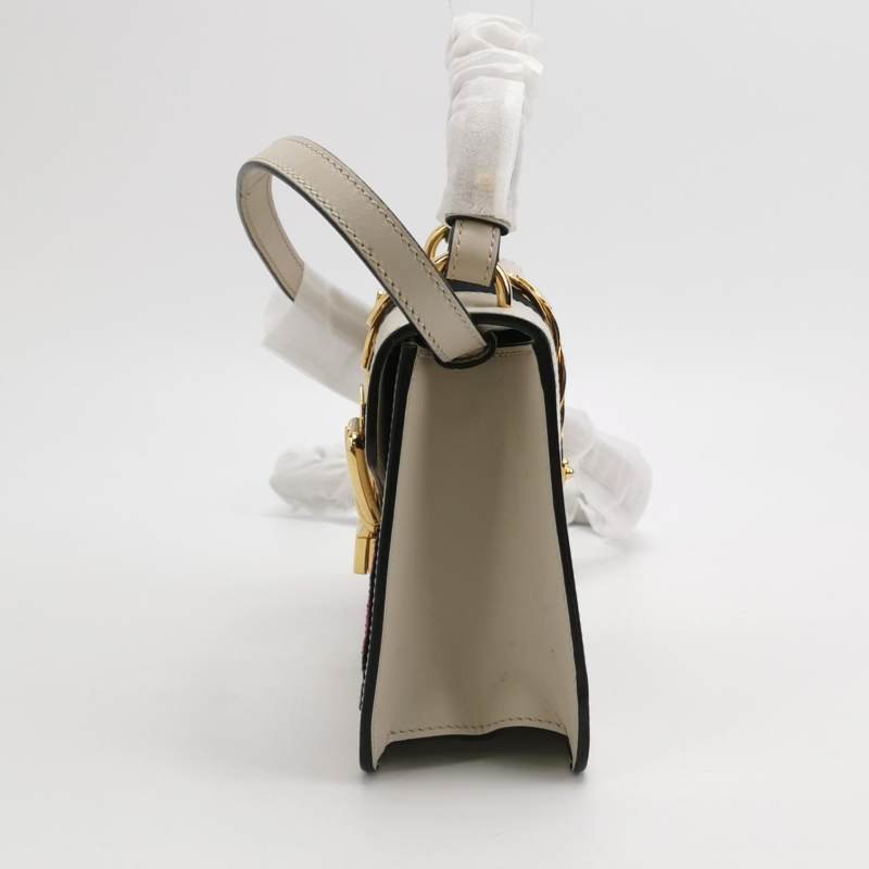 Gucci Sylvie 塞爾維亞迷你牛皮帆布花卉刺繡金屬扣織帶斜挎包單肩包-2