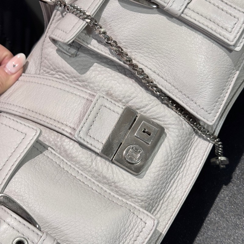 Celine 香芋紫色機車包肩背包-6