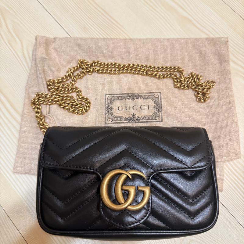 全新Gucci Super Mini Marmont 斜背包 黑色-5