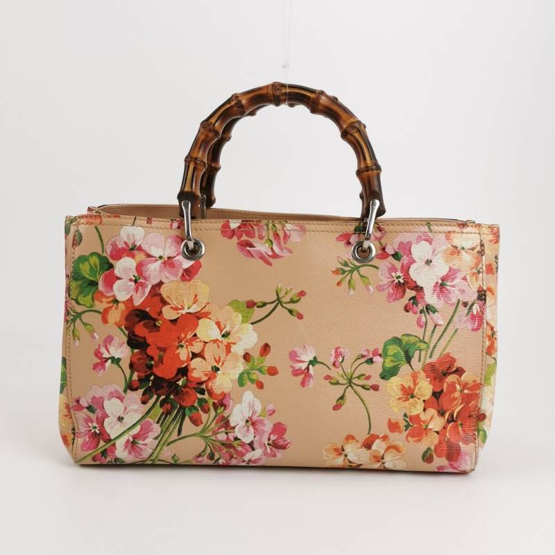 Gucci Bamboo Shopper牛皮花卉圖案字母logo竹節手柄斜挎包-4