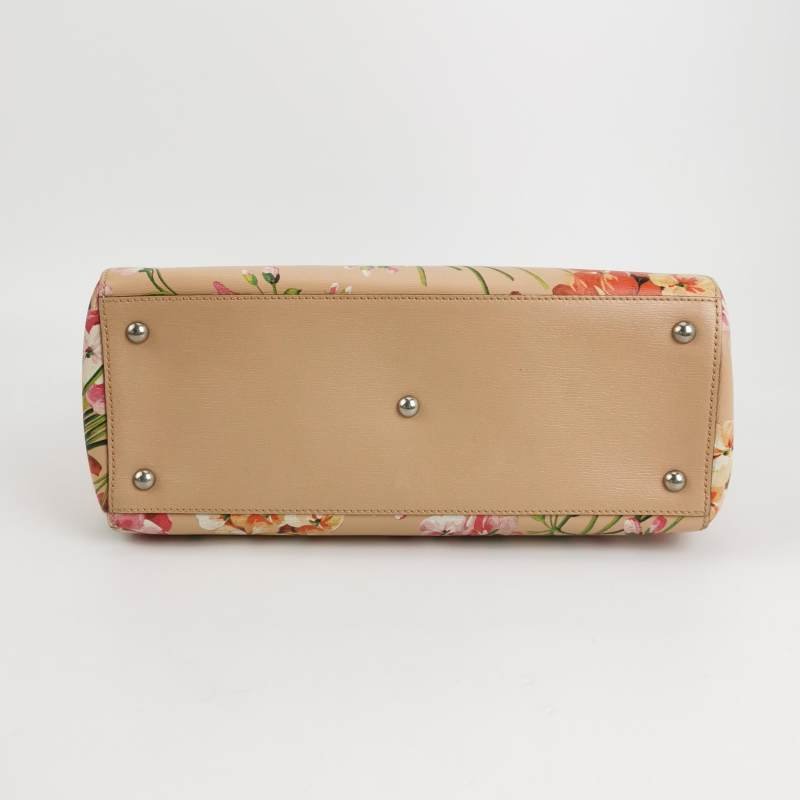 Gucci Bamboo Shopper牛皮花卉圖案字母logo竹節手柄斜挎包-5