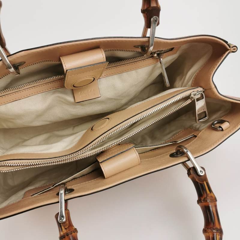 Gucci Bamboo Shopper牛皮花卉圖案字母logo竹節手柄斜挎包-6