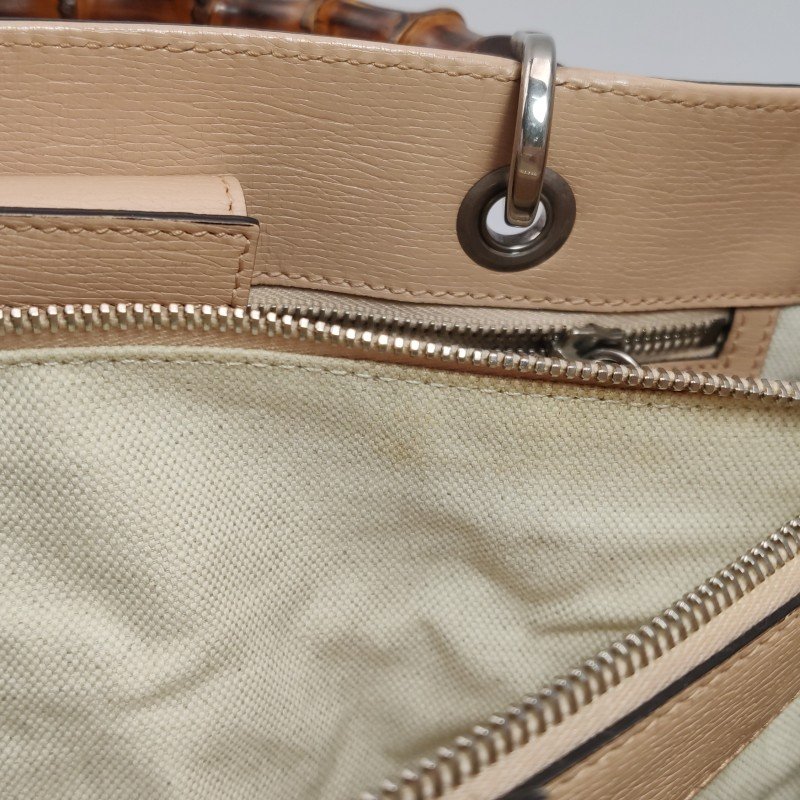 Gucci Bamboo Shopper牛皮花卉圖案字母logo竹節手柄斜挎包-9