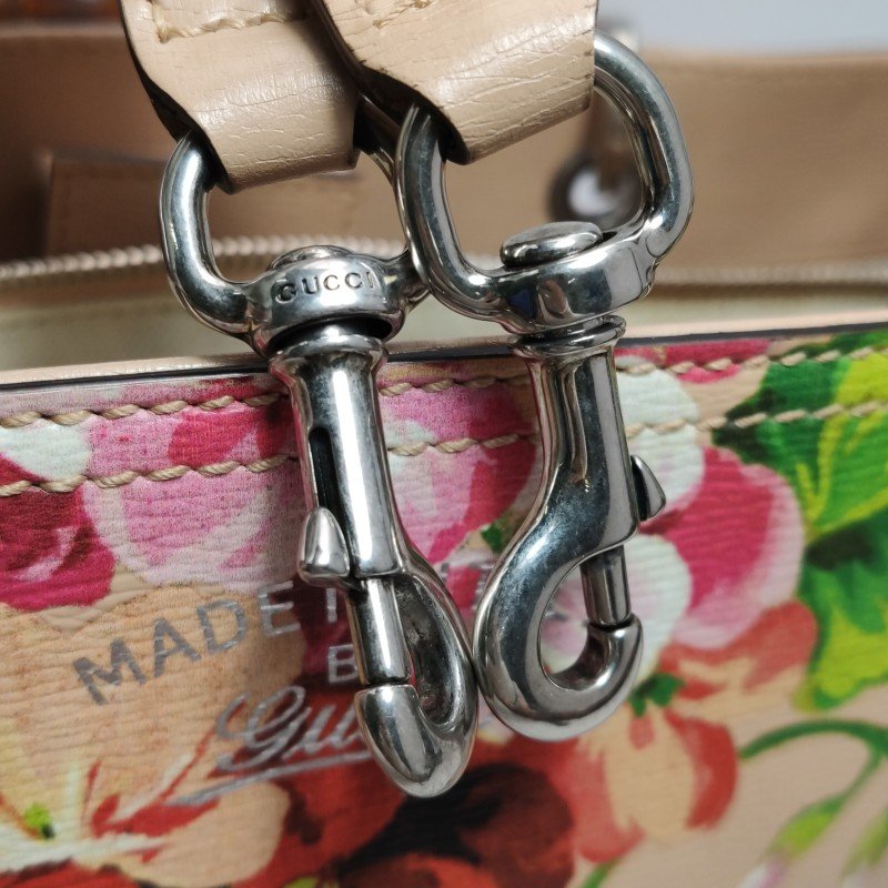 Gucci Bamboo Shopper牛皮花卉圖案字母logo竹節手柄斜挎包-10