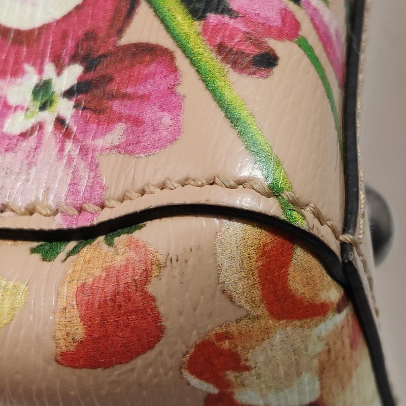 Gucci Bamboo Shopper牛皮花卉圖案字母logo竹節手柄斜挎包-14