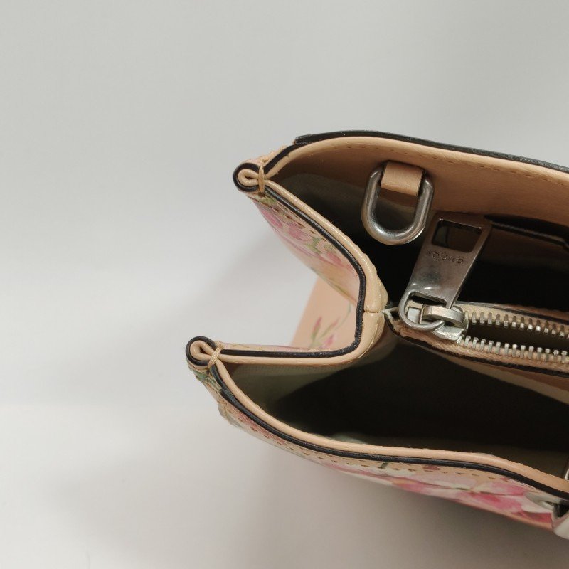 Gucci Bamboo Shopper牛皮花卉圖案字母logo竹節手柄斜挎包-19