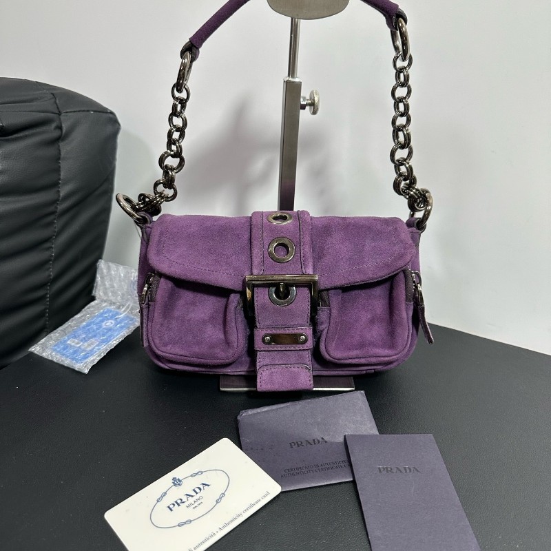 Prada紫色麂皮機車包 肩背包-1