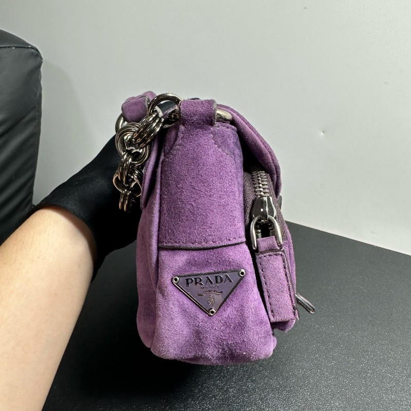 Prada紫色麂皮機車包 肩背包-3