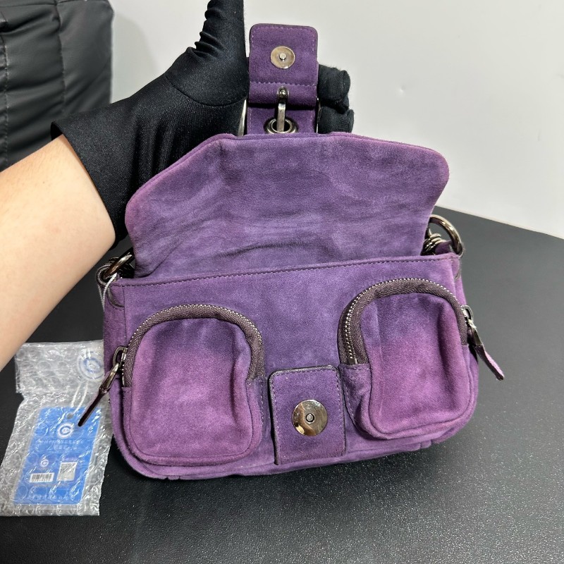 Prada紫色麂皮機車包 肩背包-6