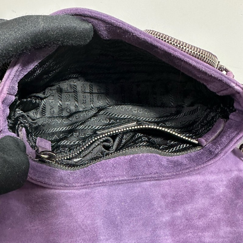 Prada紫色麂皮機車包 肩背包-7