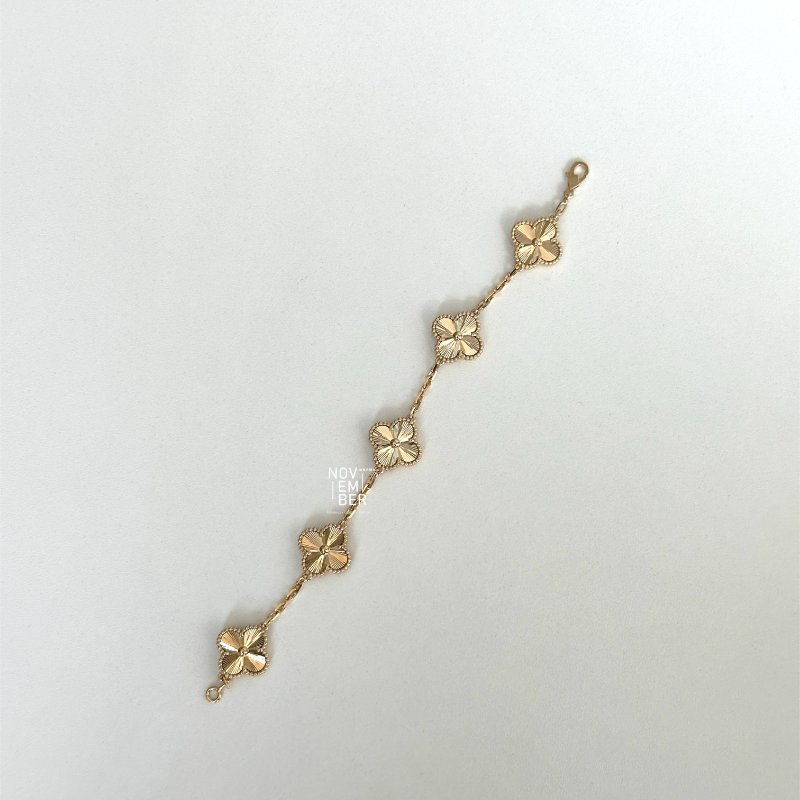 Van Cleef & Arpels VCA 梵克雅寶 Vintage Alhambra 黃金手鍊 四葉草五枚-2