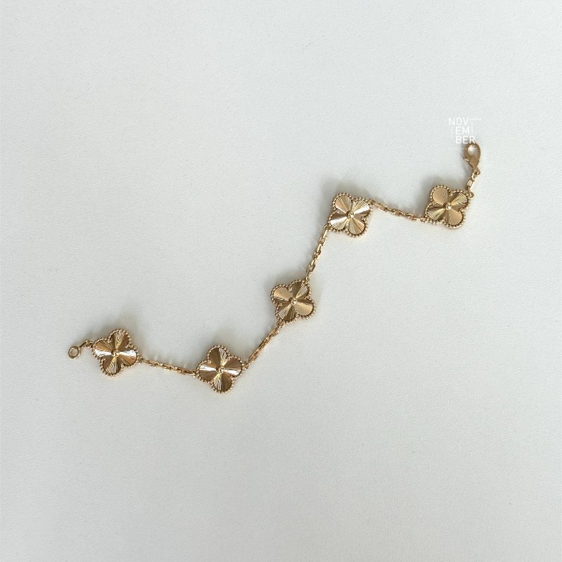 Van Cleef & Arpels VCA 梵克雅寶 Vintage Alhambra 黃金手鍊 四葉草五枚-3