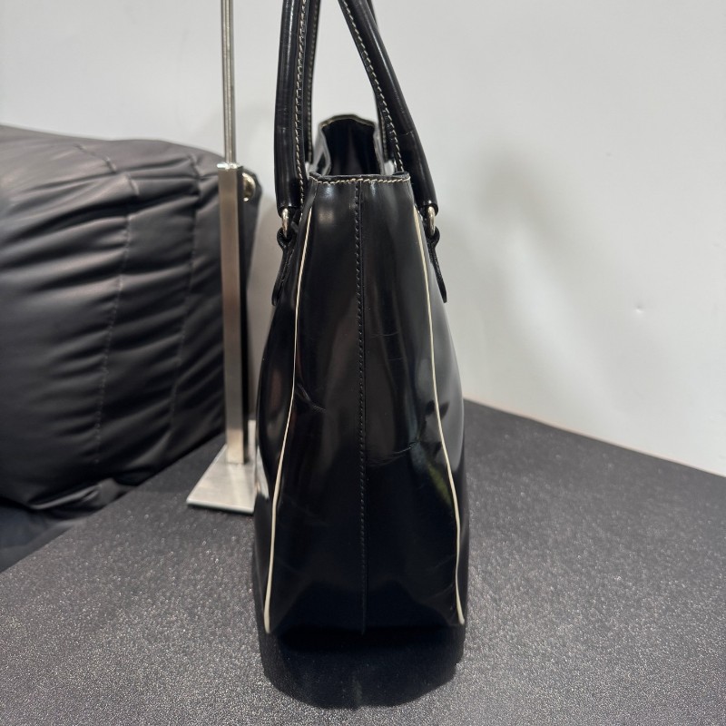 Prada黑色漆皮拼色小號琴譜包肩背包-3