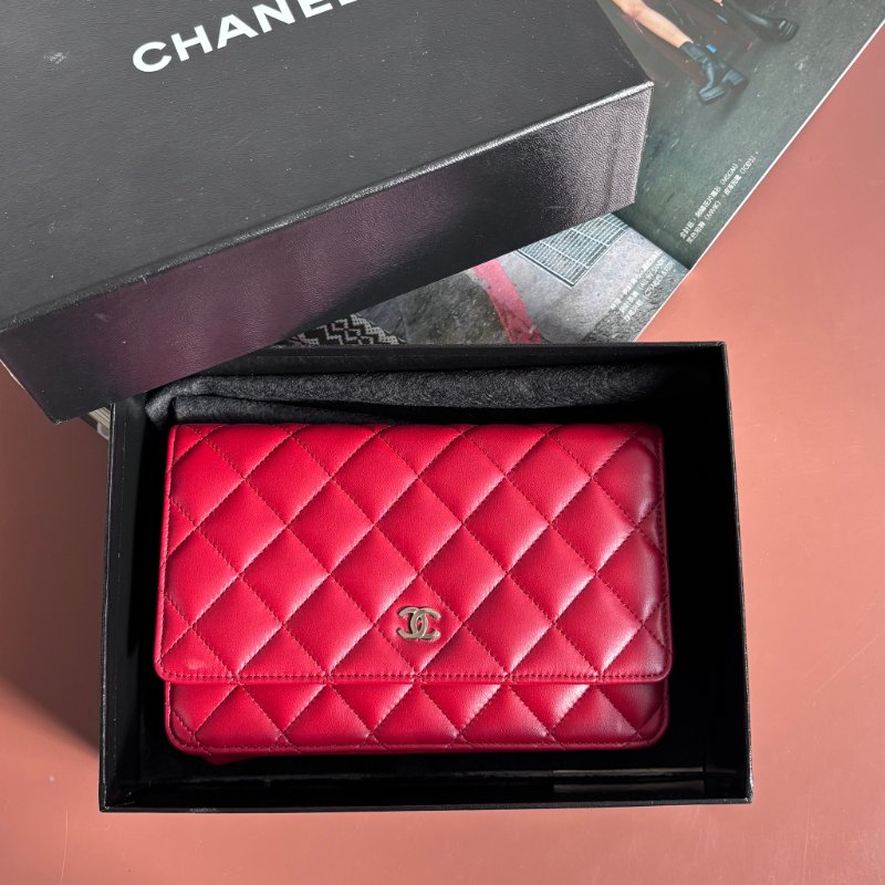 ::CHANEL:: 香奈兒經典菱格紋WOC紅色銀鍊-0