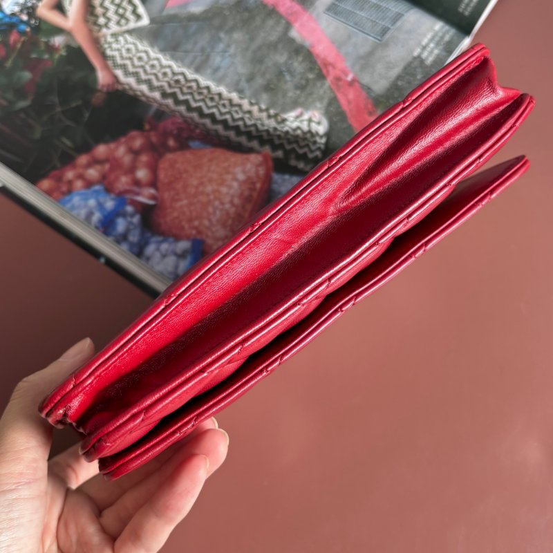 ::CHANEL:: 香奈兒經典菱格紋WOC紅色銀鍊-5