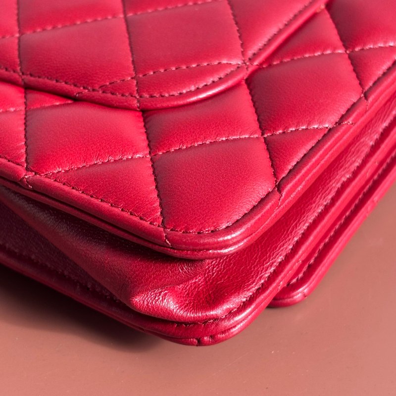 ::CHANEL:: 香奈兒經典菱格紋WOC紅色銀鍊-6