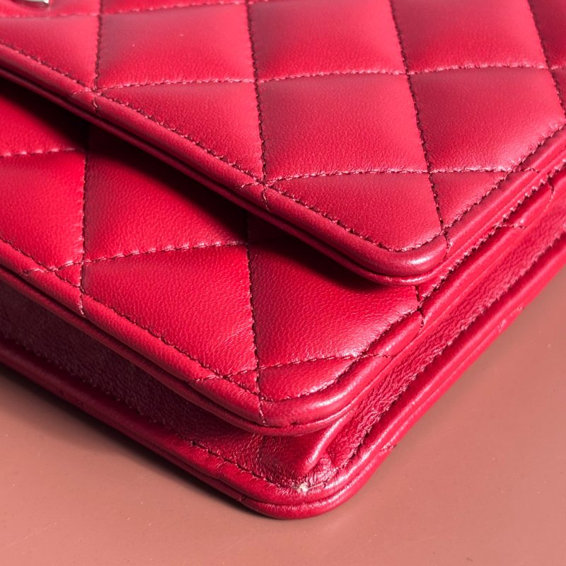 ::CHANEL:: 香奈兒經典菱格紋WOC紅色銀鍊-8
