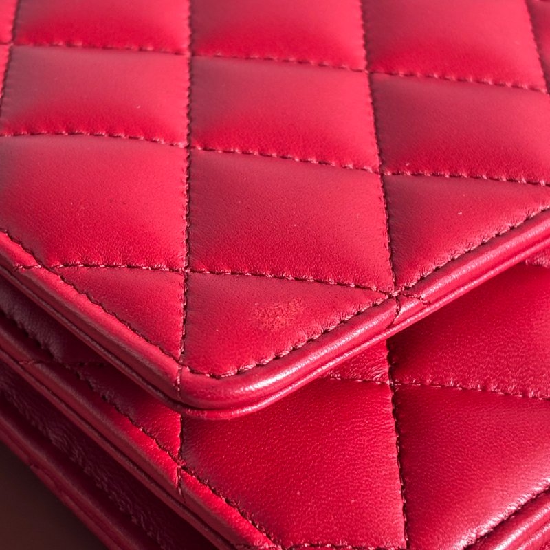 ::CHANEL:: 香奈兒經典菱格紋WOC紅色銀鍊-10