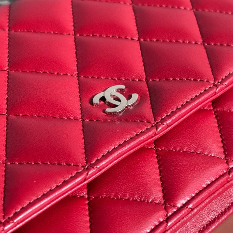 ::CHANEL:: 香奈兒經典菱格紋WOC紅色銀鍊-11