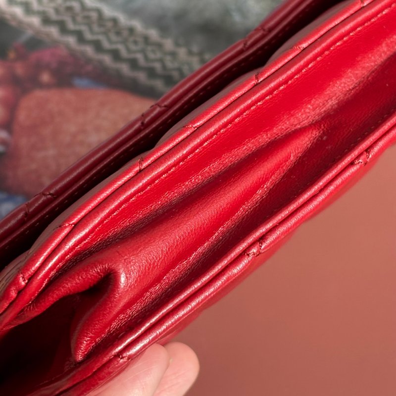 ::CHANEL:: 香奈兒經典菱格紋WOC紅色銀鍊-12