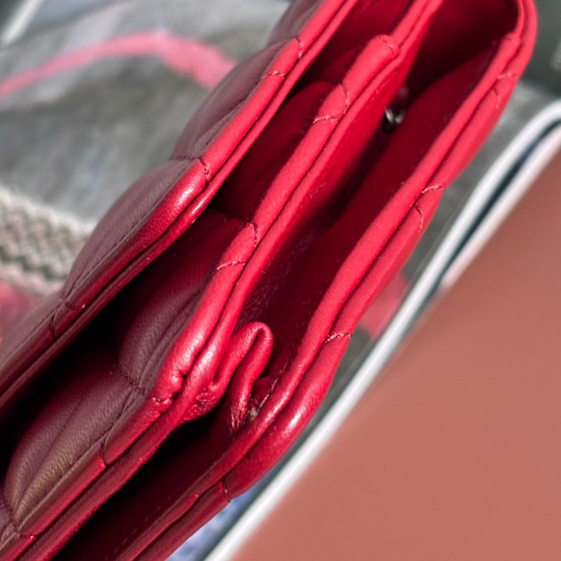 ::CHANEL:: 香奈兒經典菱格紋WOC紅色銀鍊-16