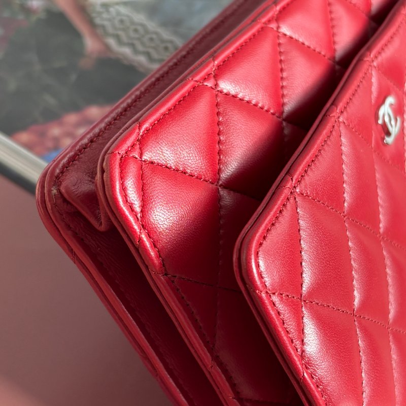 ::CHANEL:: 香奈兒經典菱格紋WOC紅色銀鍊-22