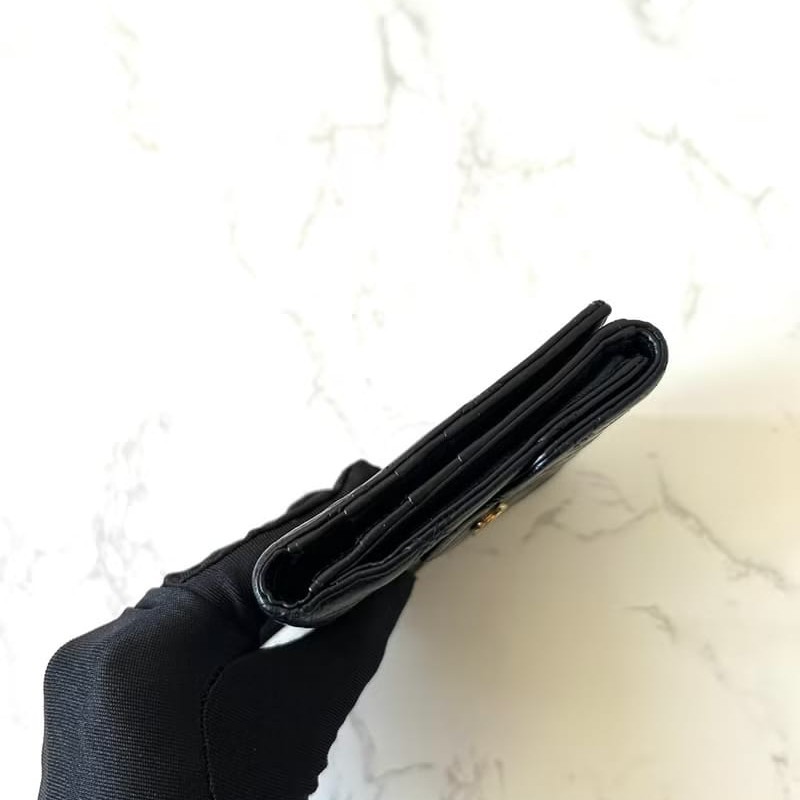 【LA LUNE】中古二手Chanel雙面小羊皮革黑色短夾小銀包零錢手袋-5