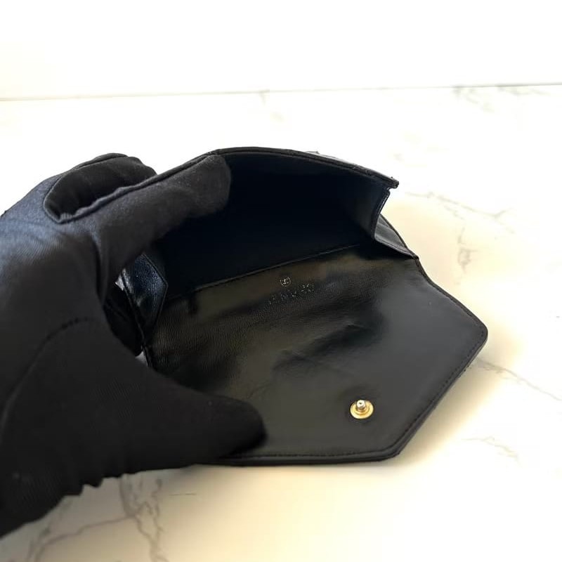 【LA LUNE】中古二手Chanel雙面小羊皮革黑色短夾小銀包零錢手袋-6