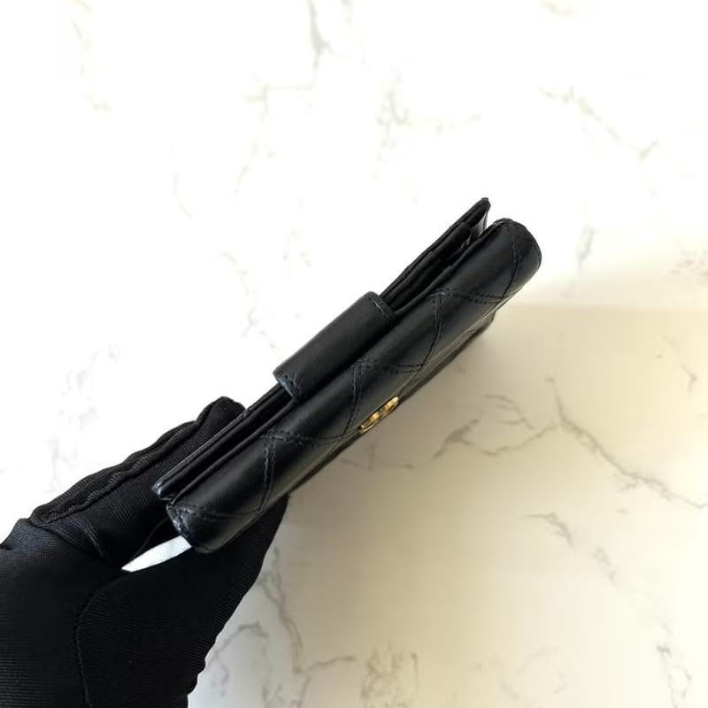 【LA LUNE】中古二手Chanel雙面小羊皮革黑色短夾小銀包零錢手袋-8