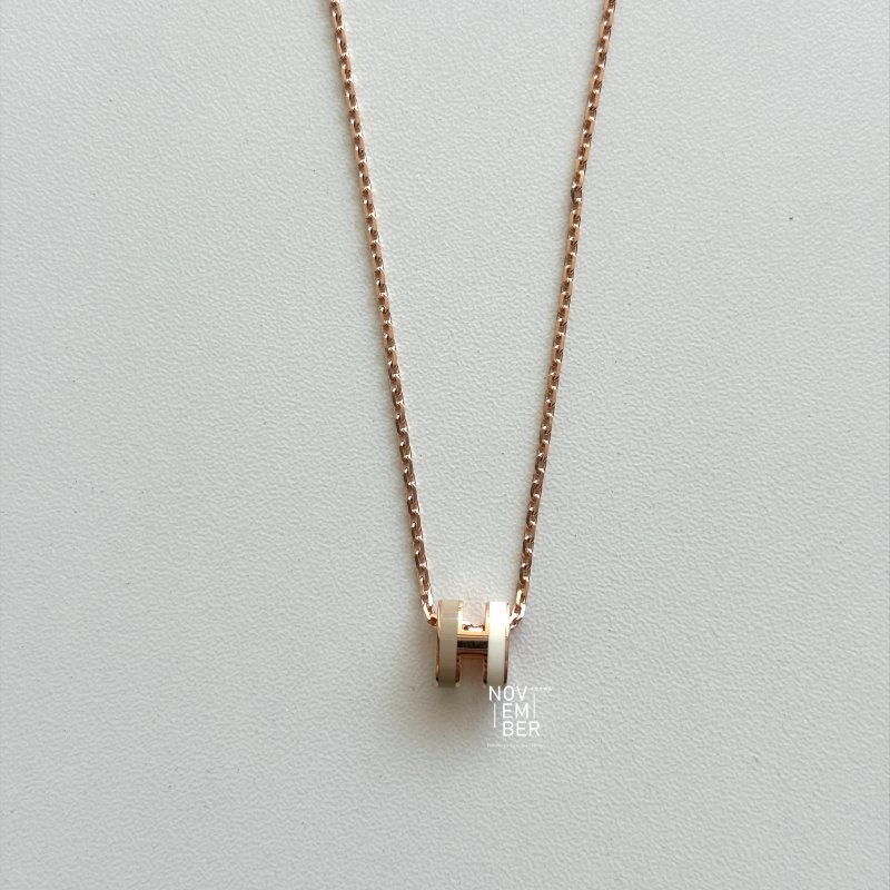 全新 Hermès mini pop H 奶茶拚白色 玫瑰金項鍊-2