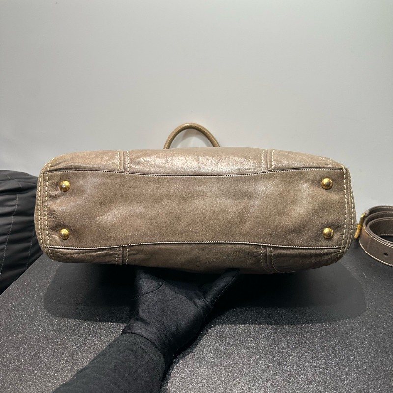 Prada 油蠟皮灰綠色笑臉外縫線機車包 肩背包-4