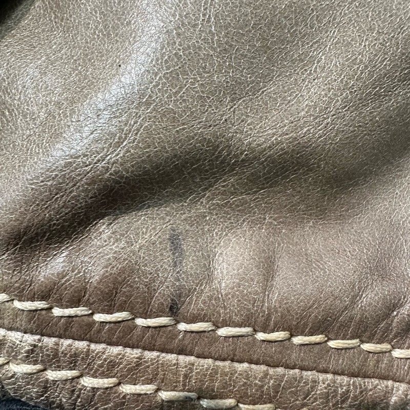 Prada 油蠟皮灰綠色笑臉外縫線機車包 肩背包-12