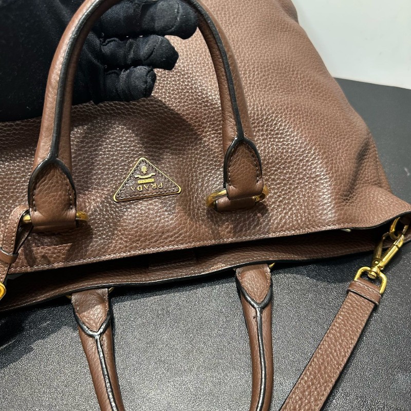 Prada  美拉德棕荔枝牛手提包肩背包 🉑拆卸肩帶-7