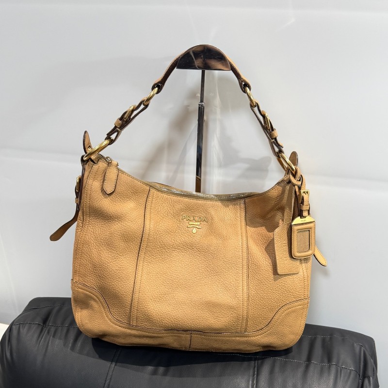 Prada 奶茶色牛皮 hobo 肩背包-0