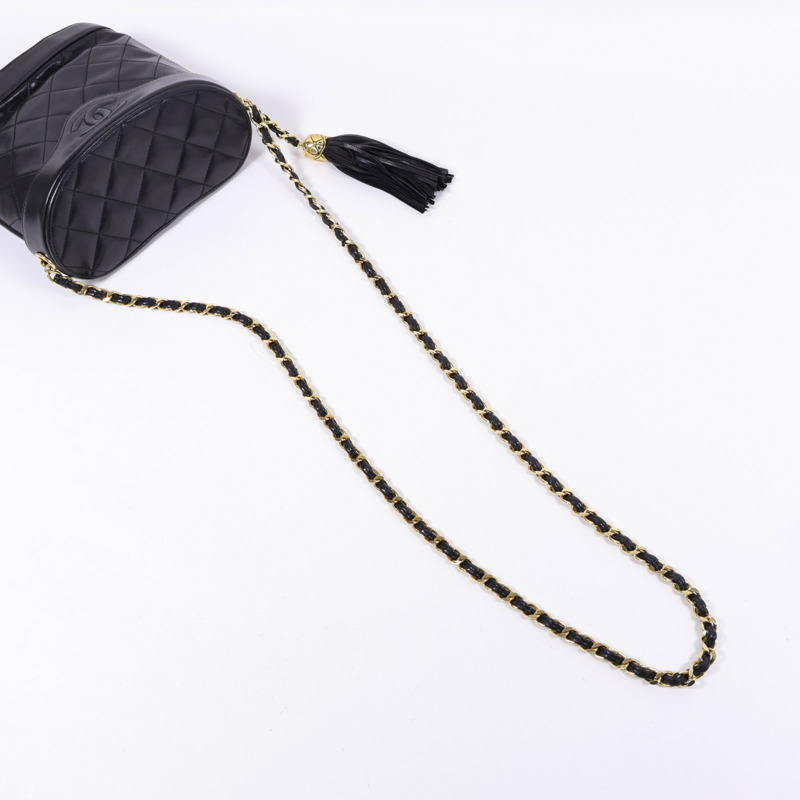 CHANEL 羊皮皮革Vintage Chain Shoulder金扣鏈帶肩背袋-4