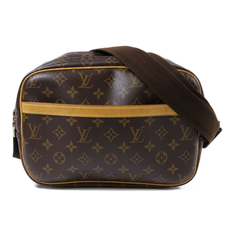 LOUIS VUITTON Monogram Reporter PM金扣肩背袋棕色-0