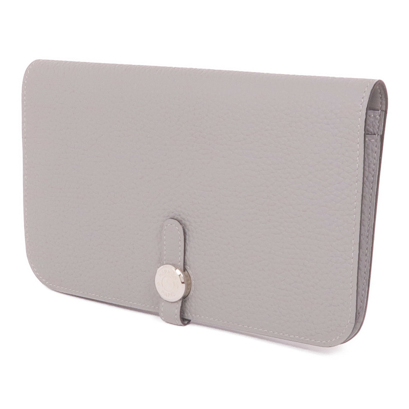 HERMES Clemence皮革Dogon GM銀扣長錢包Gris Mouette-2
