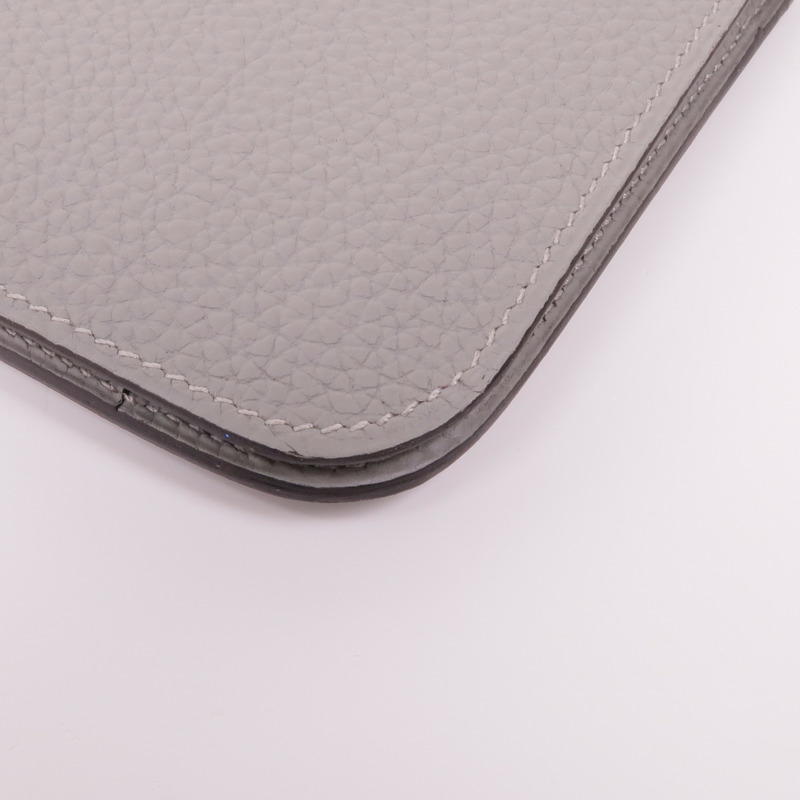 HERMES Clemence皮革Dogon GM銀扣長錢包Gris Mouette-6
