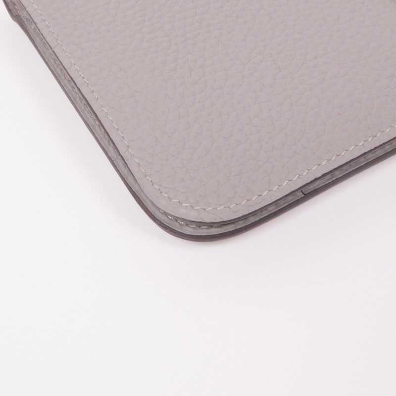 HERMES Clemence皮革Dogon GM銀扣長錢包Gris Mouette-7
