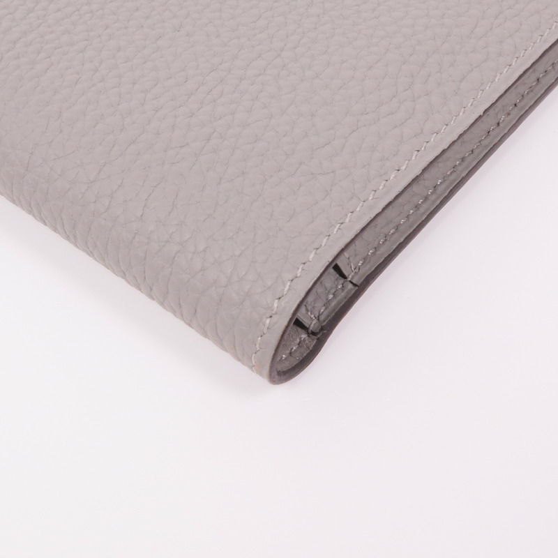 HERMES Clemence皮革Dogon GM銀扣長錢包Gris Mouette-9