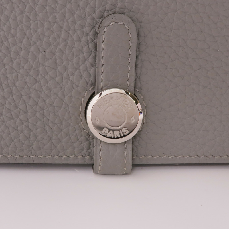 HERMES Clemence皮革Dogon GM銀扣長錢包Gris Mouette-10