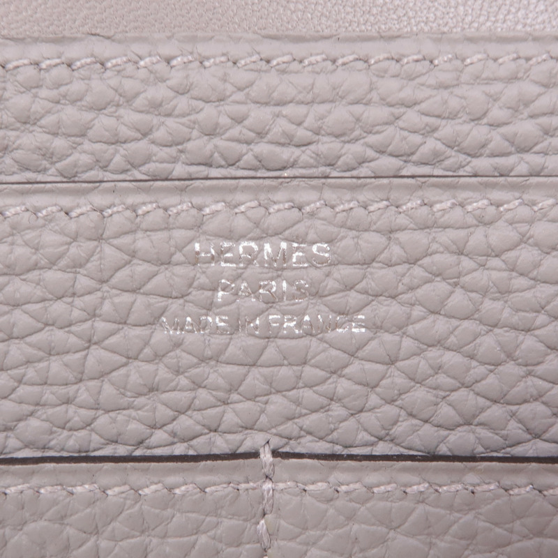 HERMES Clemence皮革Dogon GM銀扣長錢包Gris Mouette-12