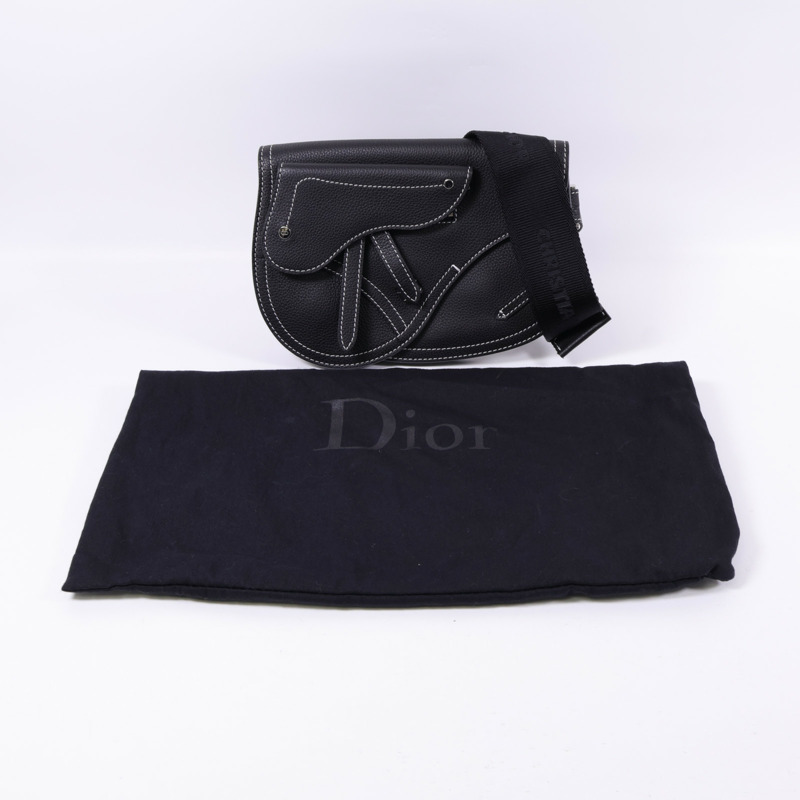Dior 牛皮皮革Saddle Bag銀扣肩背袋-16