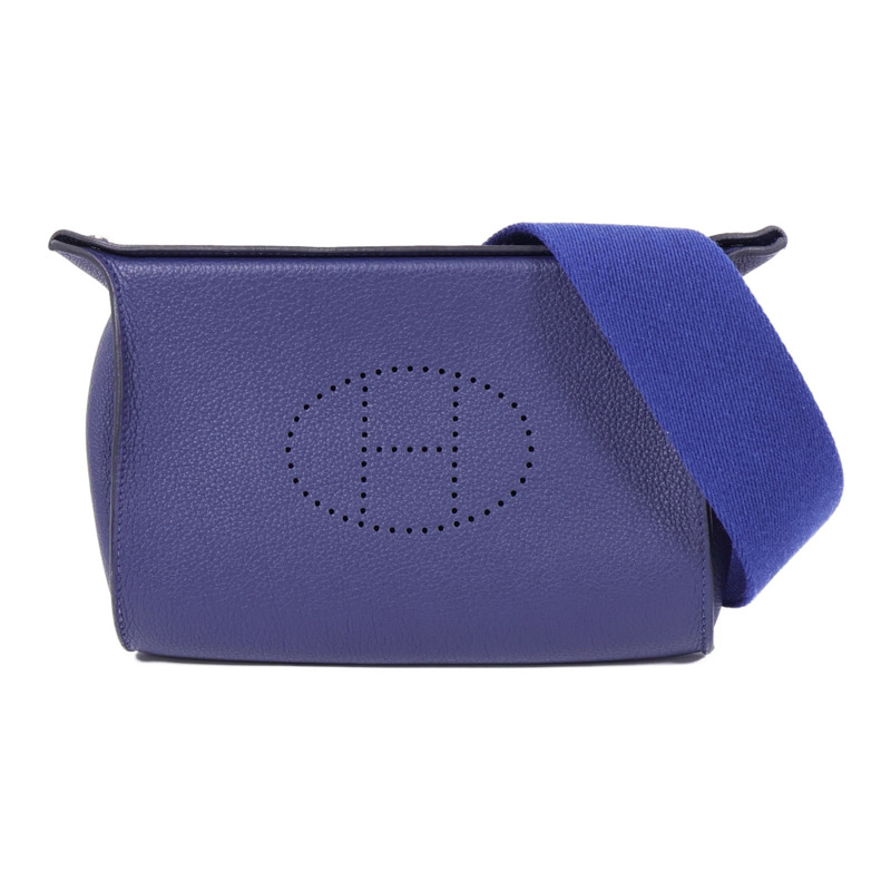 HERMES Togo皮革Videpoches銀扣肩背袋Bleu De Prusse-0