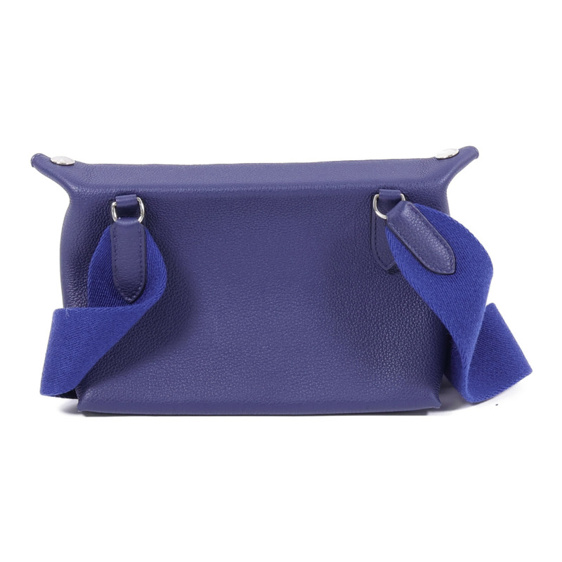 HERMES Togo皮革Videpoches銀扣肩背袋Bleu De Prusse-1