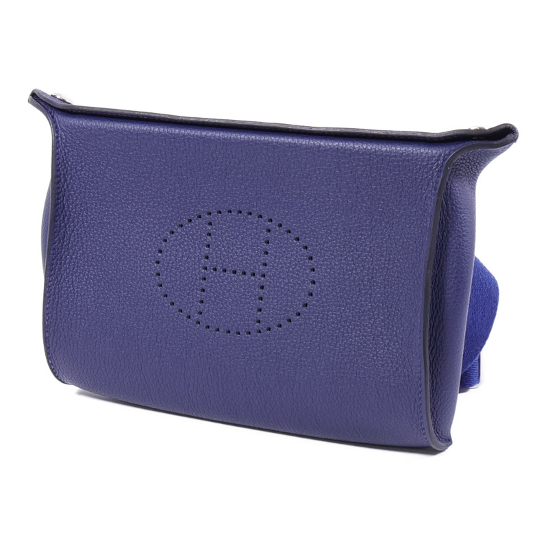 HERMES Togo皮革Videpoches銀扣肩背袋Bleu De Prusse-2