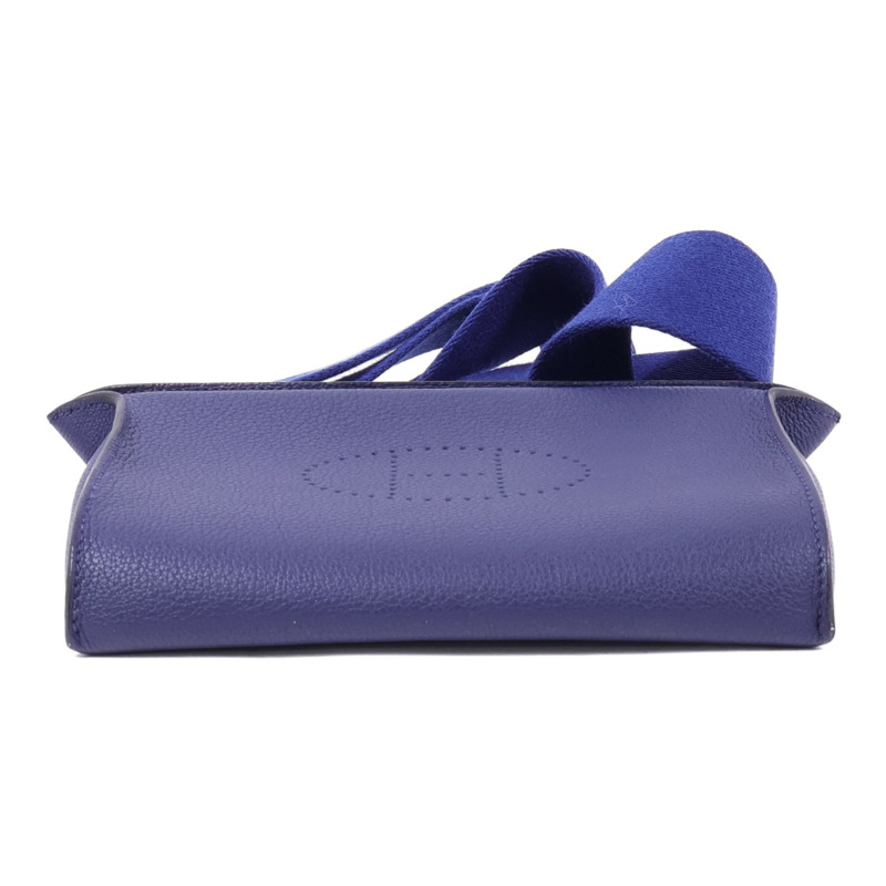 HERMES Togo皮革Videpoches銀扣肩背袋Bleu De Prusse-3