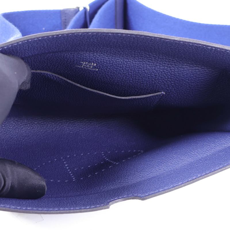HERMES Togo皮革Videpoches銀扣肩背袋Bleu De Prusse-4