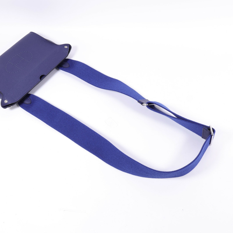 HERMES Togo皮革Videpoches銀扣肩背袋Bleu De Prusse-5